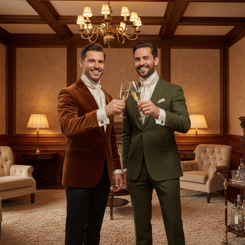 2-posh-guys-cheering-with-blouses-on-in-an-beige-deep-wood-environment.png