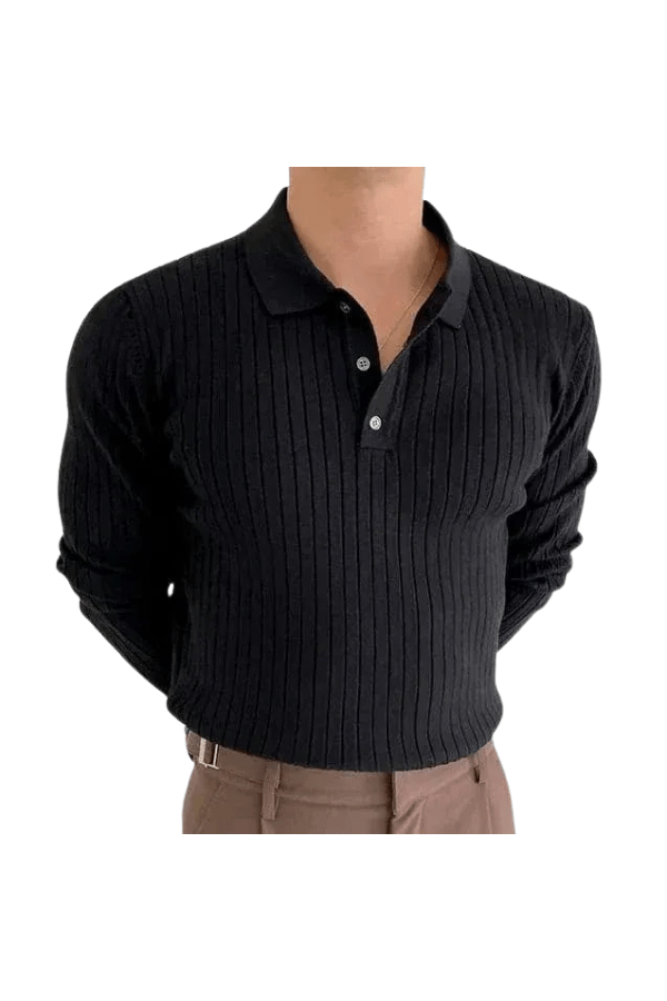 Sebastien Laurent | Ribbed Long Sleeve Polo Knit