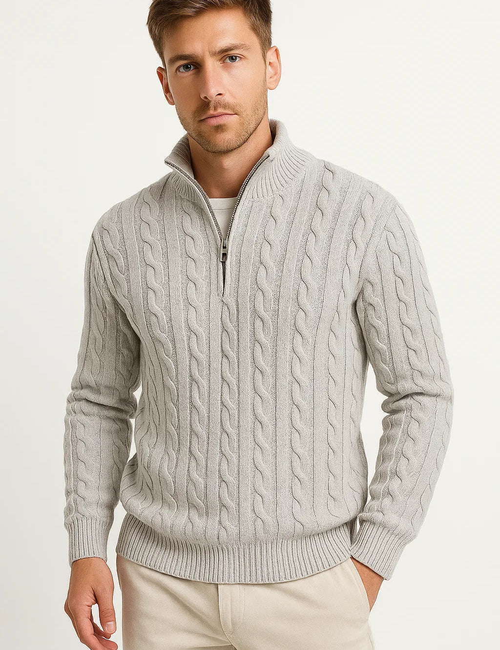 Adrian Cole | Cable Knit Zip-Up Sweater