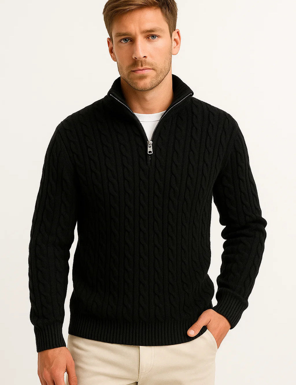 Adrian Cole | Cable Knit Zip-Up Sweater