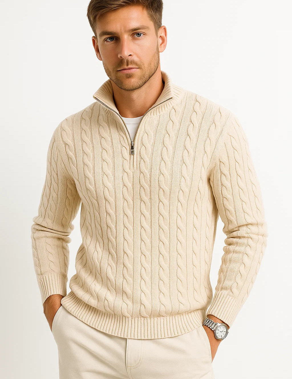 Adrian Cole | Cable Knit Zip-Up Sweater