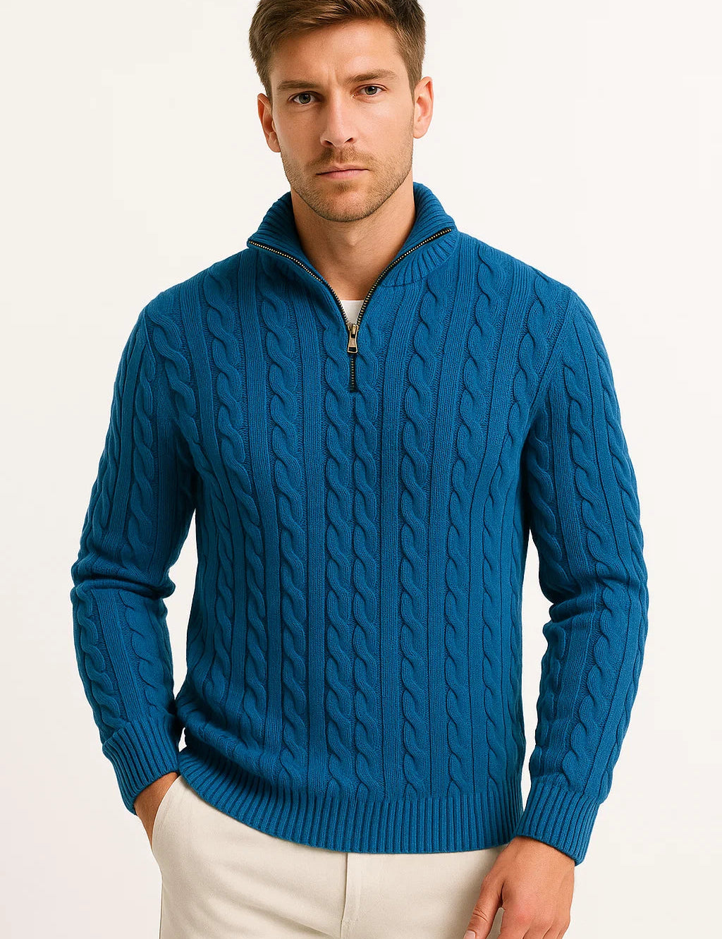 Adrian Cole | Cable Knit Zip-Up Sweater