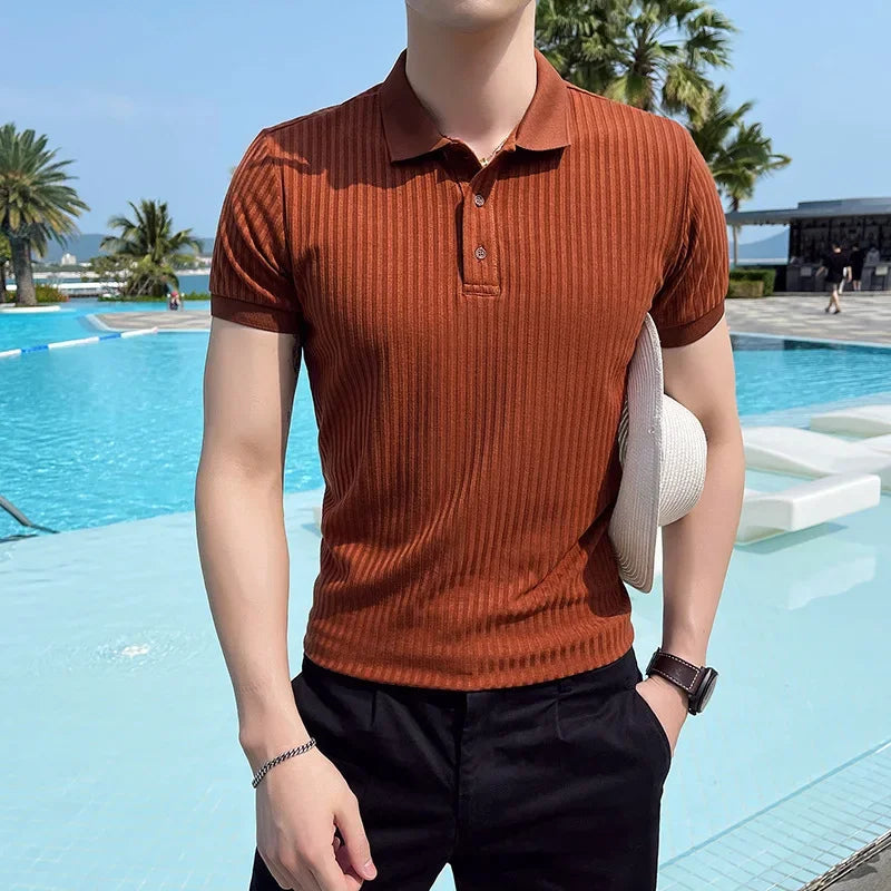 Adriano Bellucci | Ribbed Knit Polo Shirt For Men