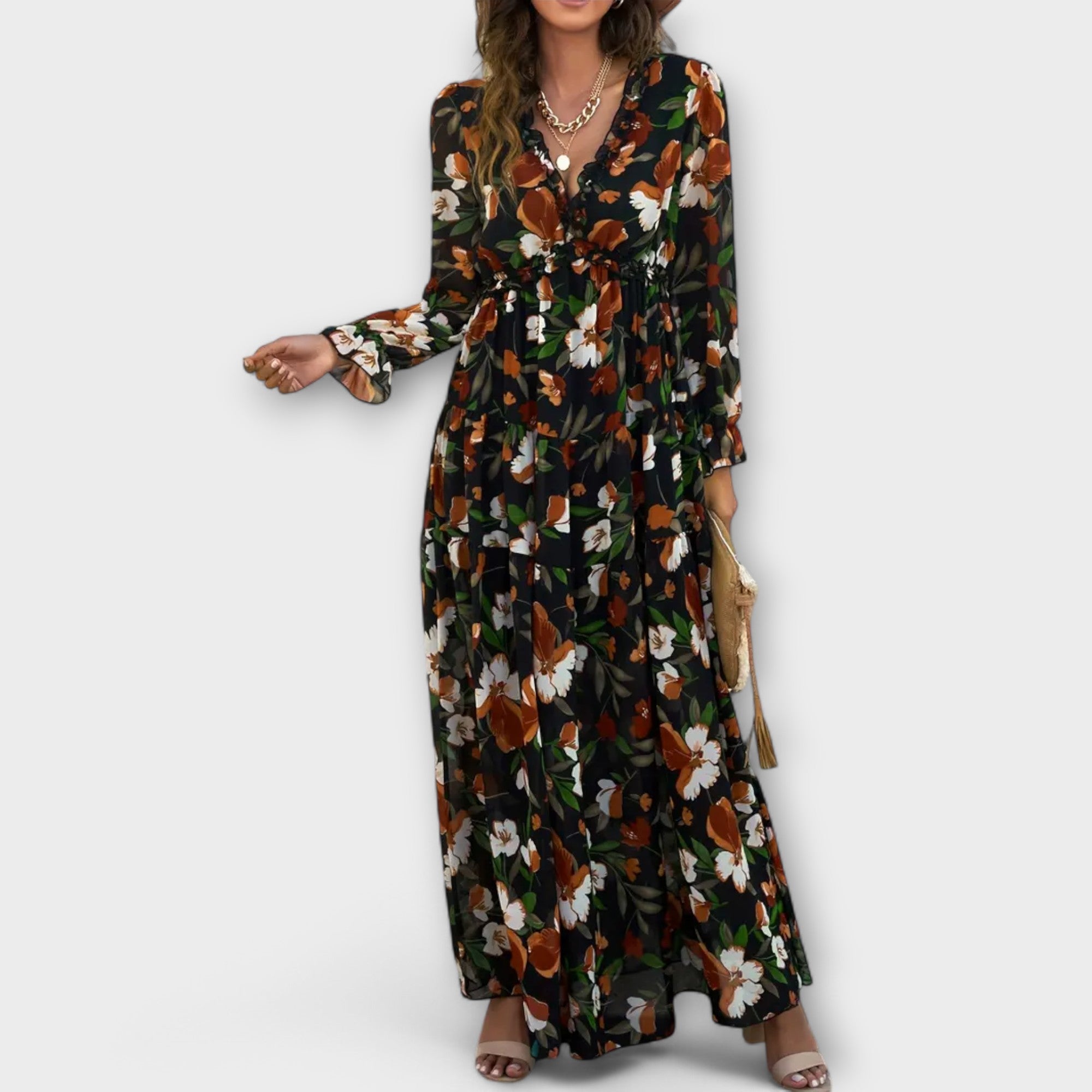 Adeline Russo | Floral Pleated Long Sleeve Maxi Summer Dress