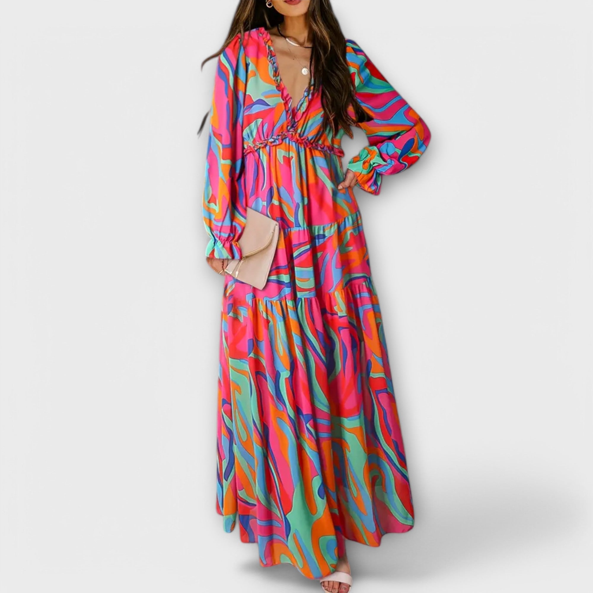 Adeline Russo | Floral Pleated Long Sleeve Maxi Summer Dress