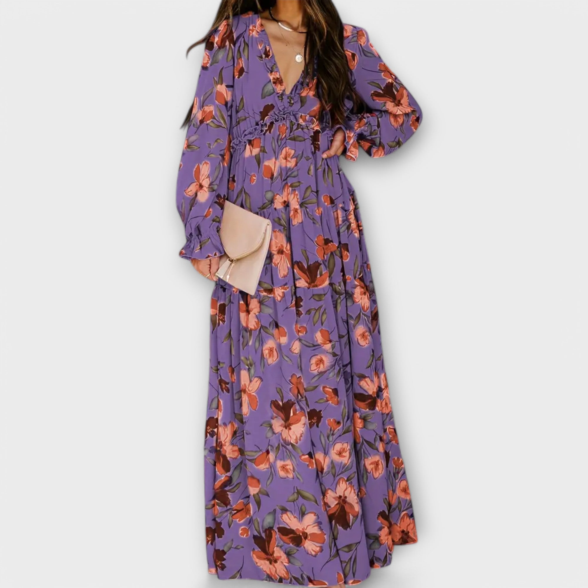 Adeline Russo | Floral Pleated Long Sleeve Maxi Summer Dress