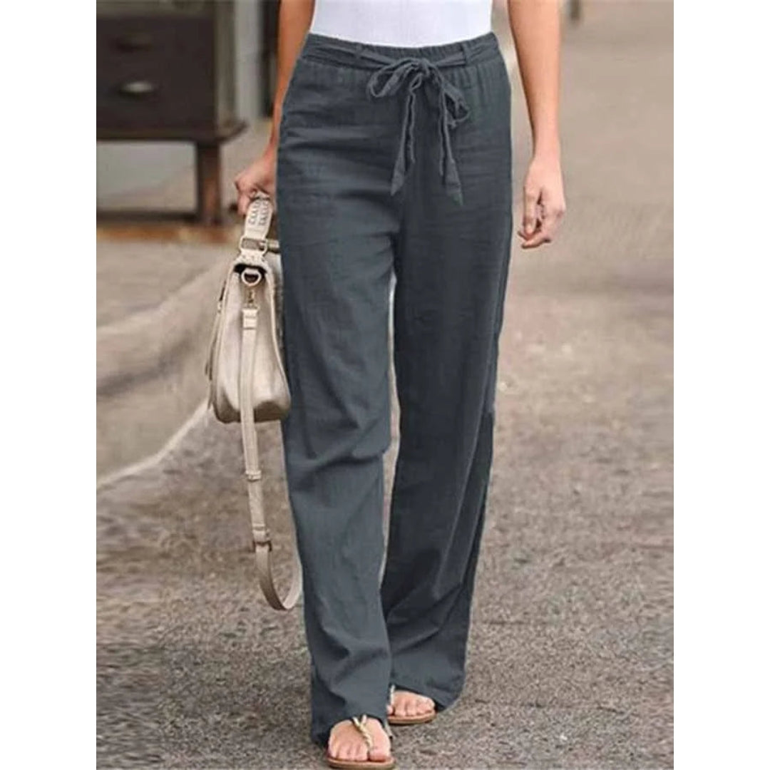 Camille Dubois | Relaxed Drawstring Linen Trousers For Women